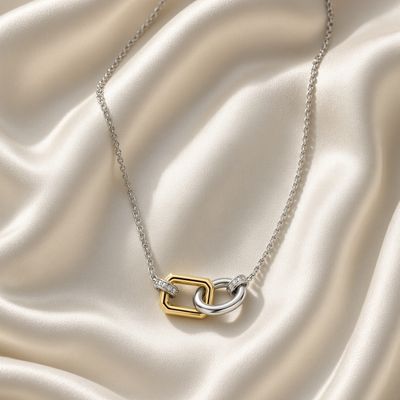 34025ZY/42- 2 tone Geometric Interlocking Necklace