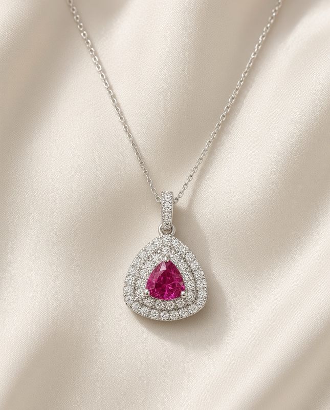 14K W/G Ruby &amp; Diamond Triangle Pendant, R: 0.44ct, D: 0.30ct