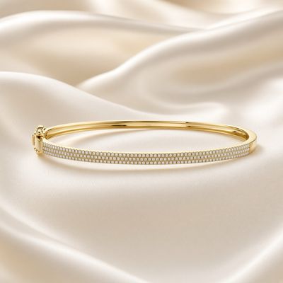 14K Y/G Pave Diamond Bangle Bracelet, D: 0.52ct