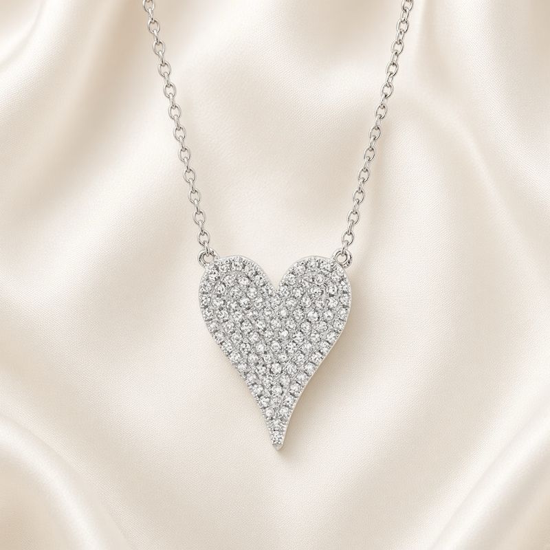 14K W/G Large Pave Diamond Heart, D: 0.43ct