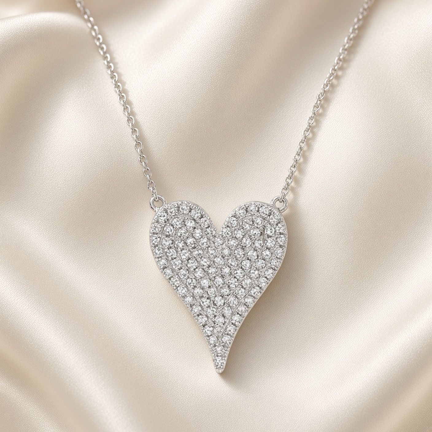 14K W/G Large Pave Diamond Heart, D: 0.43ct