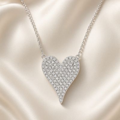 14K W/G Large Pave Diamond Heart, D: 0.43ct