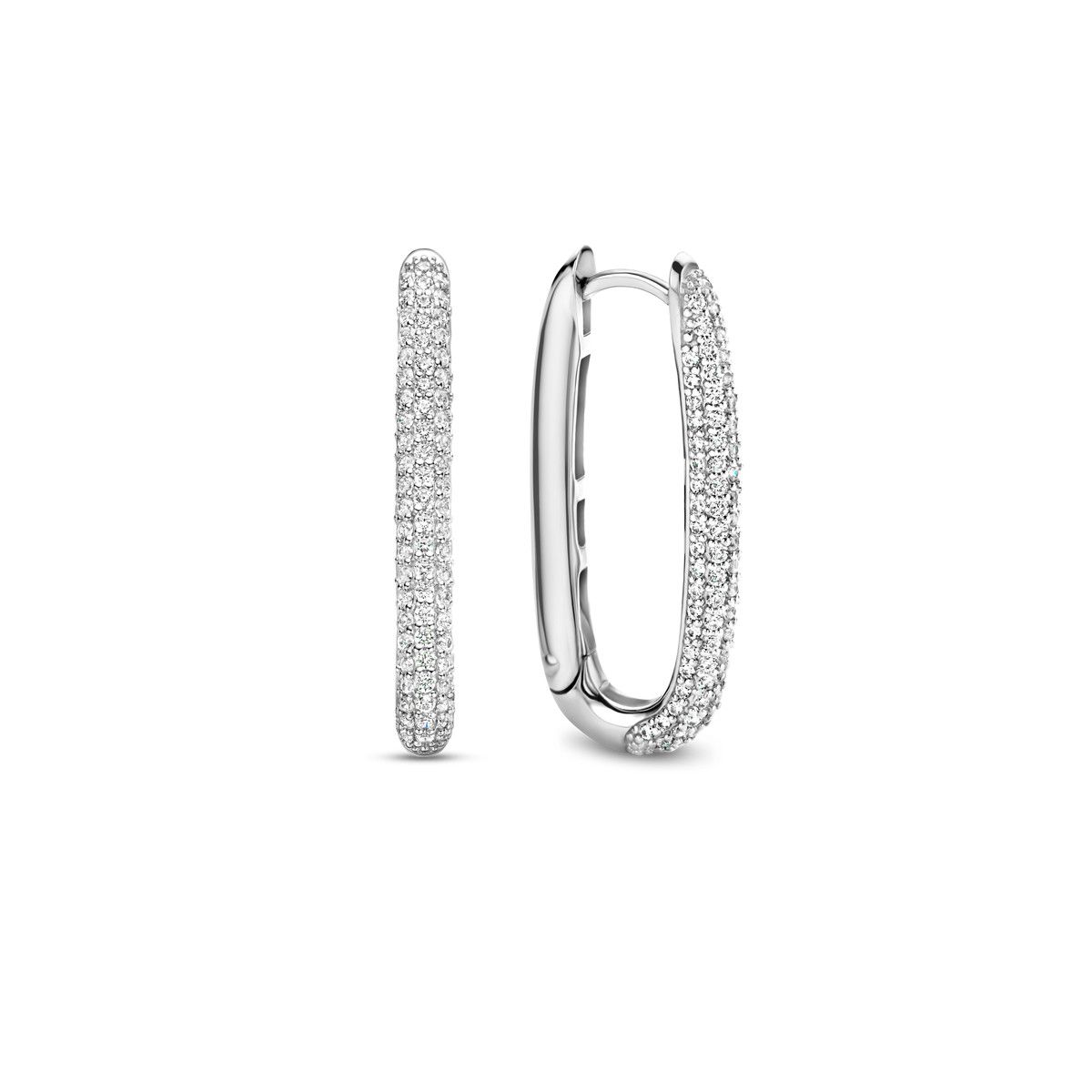 Silver Elongated Pave Hoops- 7902ZI