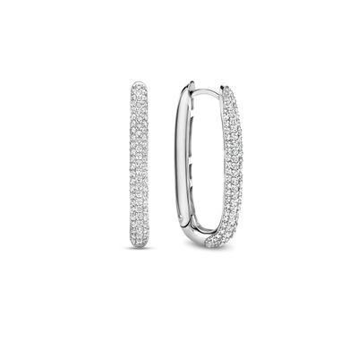 Silver Elongated Pave Hoops- 7902ZI