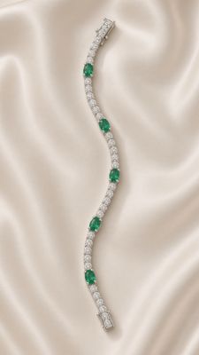 14K W/G Emerald and Diamond Tennis Bracelet, E: 2.67ct, D: 0.85ct