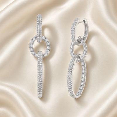 14K W/G Oval Dangle Earrings, D: 1ct