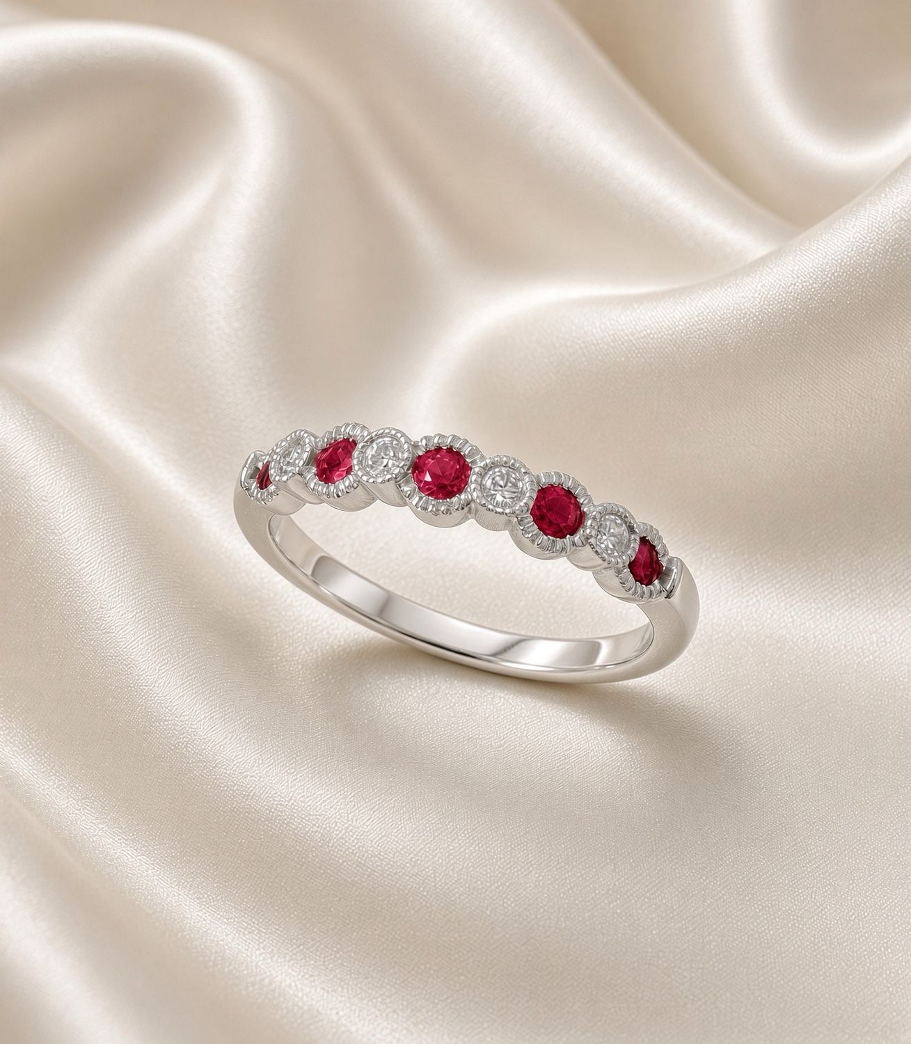 14K W/G Ruby and Diamond Stackable Ring, R: 0.28ct, D: 0.07ct