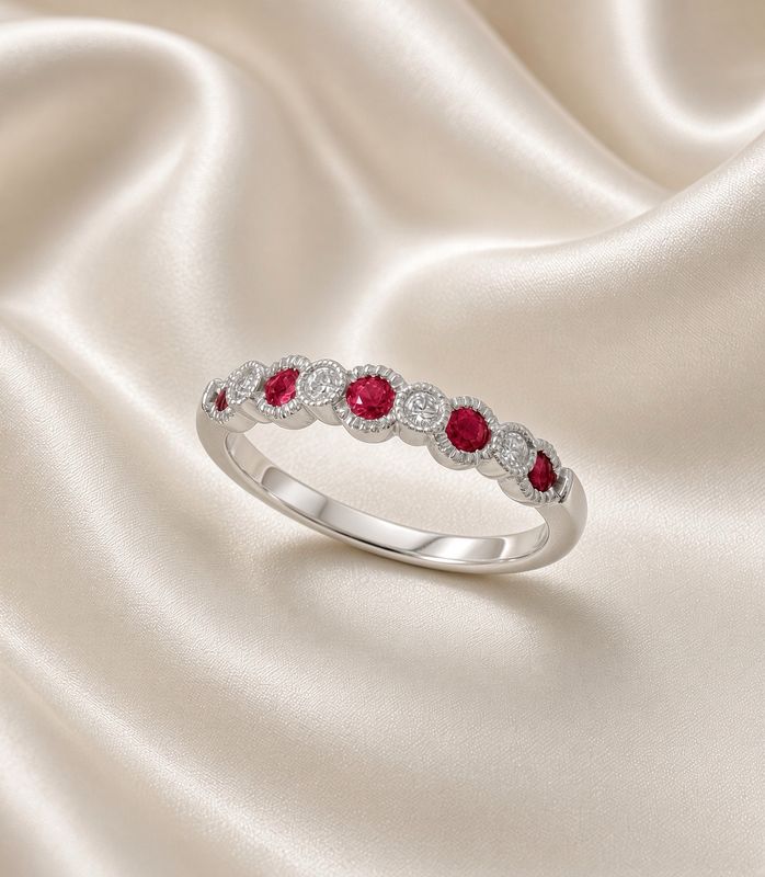 14K W/G Ruby and Diamond Stackable Ring, R: 0.28ct, D: 0.07ct