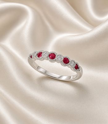 14K W/G Ruby and Diamond Stackable Ring, R: 0.28ct, D: 0.07ct