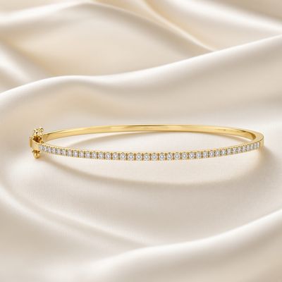 14K Y/G Single Line Diamond Bangle Bracelet, D: 0.62ct
