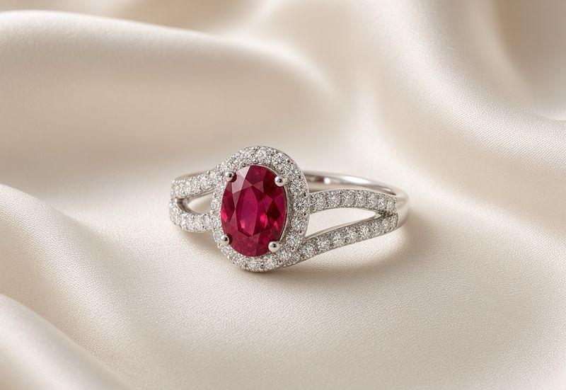 14K W/G Ruby &amp; Diamond Split Shank Ring, R: 1.15ct, D: 0.41ct