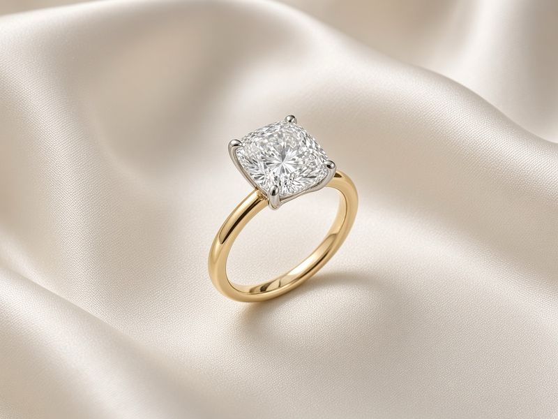 LAB - 14K Y/G Cushion Ring, D: 2.28ct, G, VS1