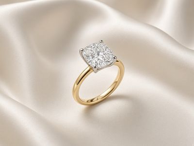 LAB - 14K Y/G Cushion Ring, D: 2.28ct, G, VS1