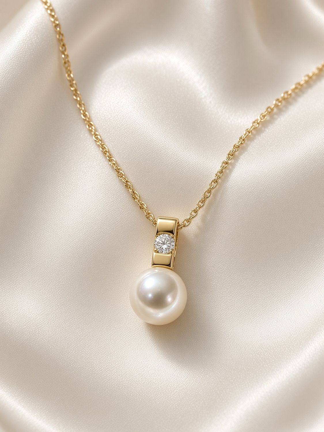 Pearl &amp; Diamond Gold Bail Necklace
