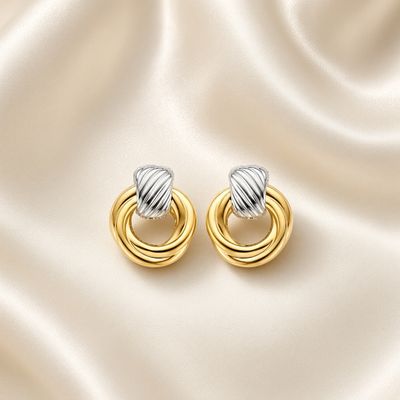 7858SY- 2 tone Door Knocker Earrings