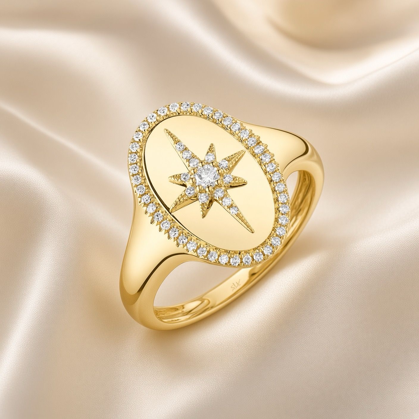 14K Y/G North Star Diamond Signet Ring, D: 0.18ct