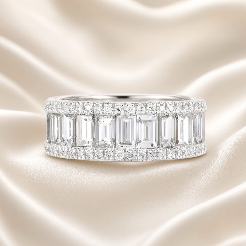18K W/G Emerald Cut Diamond Band, D: 2.97ct, FG, VS1-VS2