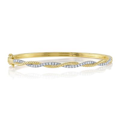 14K Y/G Twisted Rope Diamond Bangle Bracelet