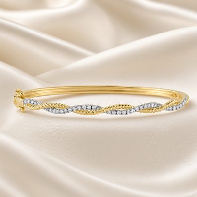 14K Y/G Twisted Rope Diamond Bangle Bracelet