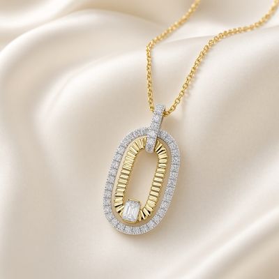 14K Y/G Fluted Diamond Necklace, D: 0.46ct