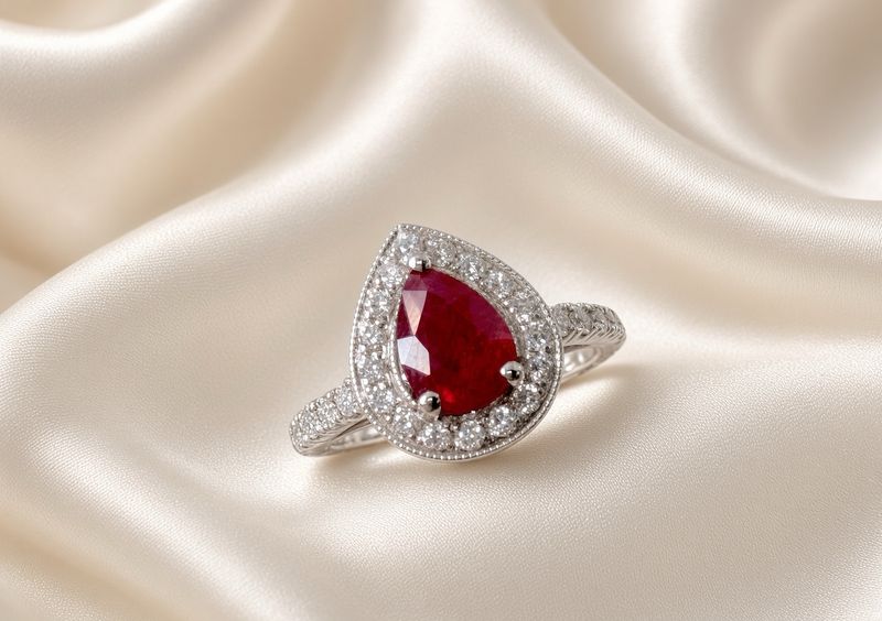 18K W/G Pear-Shaped Ruby &amp; Diamond Ring, R: 1.25ct, D: 0.70ct