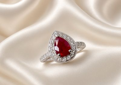 18K W/G Pear-Shaped Ruby &amp; Diamond Ring, R: 1.25ct, D: 0.70ct