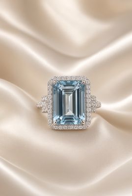 18K W/G Aqua and Diamond Ring, AQ: 10.90ct, D: 0.63ct