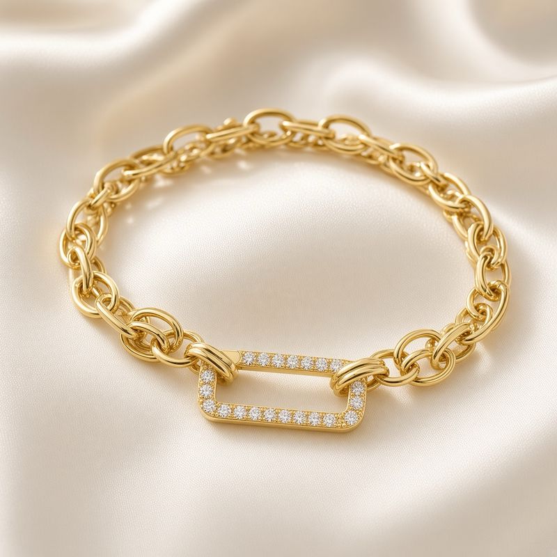 14K Y/G Double Link Bracelet with Diamond Clasp, D: 0.41ct