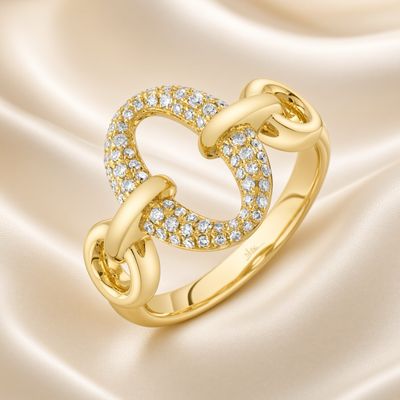 14K Y/G Oval Pave Diamond Fashion Ring, D: 0.28ct