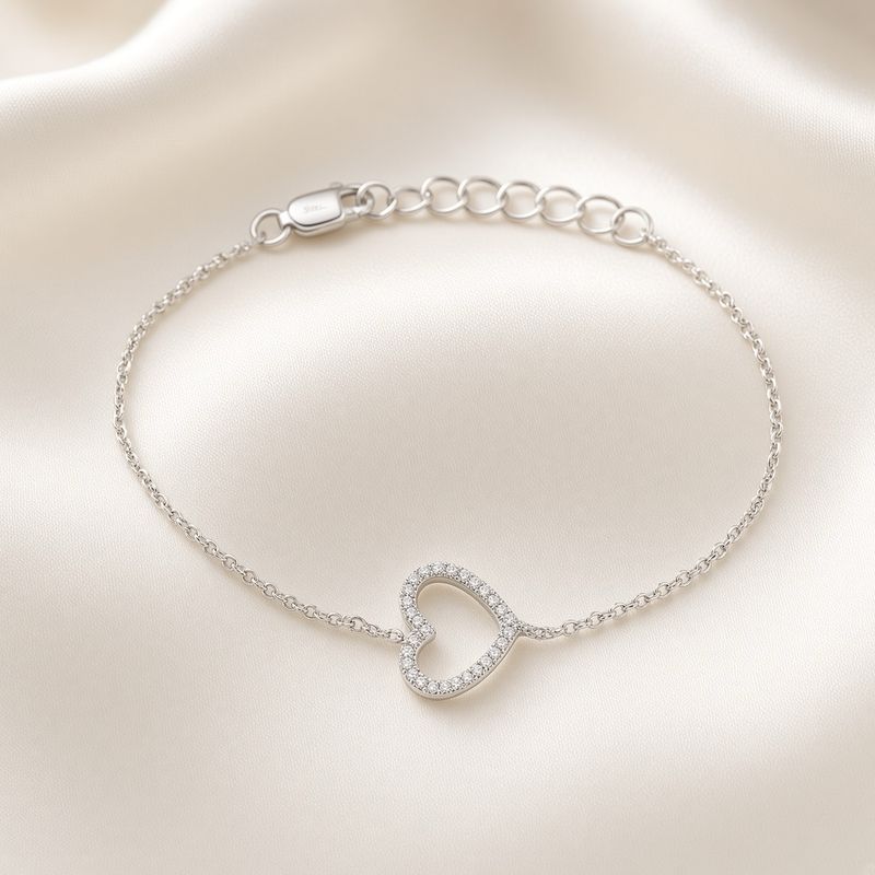 14K W/G Sideways Diamond Heart Cutout Bracelet