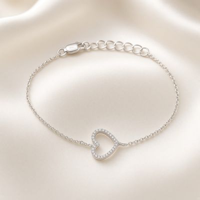 14K W/G Sideways Diamond Heart Cutout Bracelet
