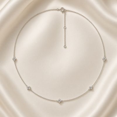 14K W/G Diamond Cross Station Necklace, D: 0.17ct