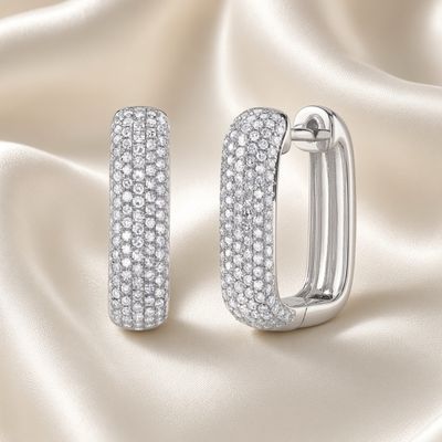 14K W/G Square Pave Diamond Hoops, D: 0.59ct