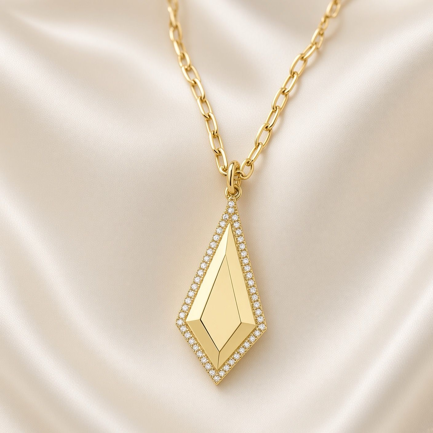 14K Y/G Geo Cut Diamond Necklace with Paperclip Links , D: 0.13ct
