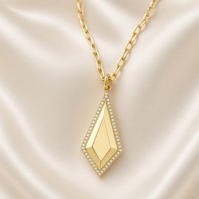 14K Y/G Geo Cut Diamond Necklace with Paperclip Links , D: 0.13ct