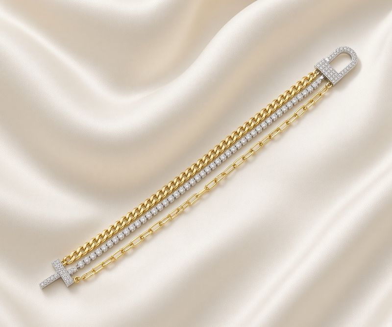 14K 2-tone Diamond Tennis &amp; Paperclip Bracelet 2.05ct