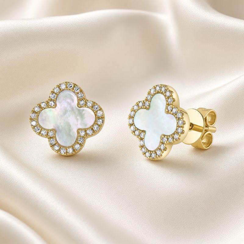 14K Y/G Mother of Pearl Clover Earrings