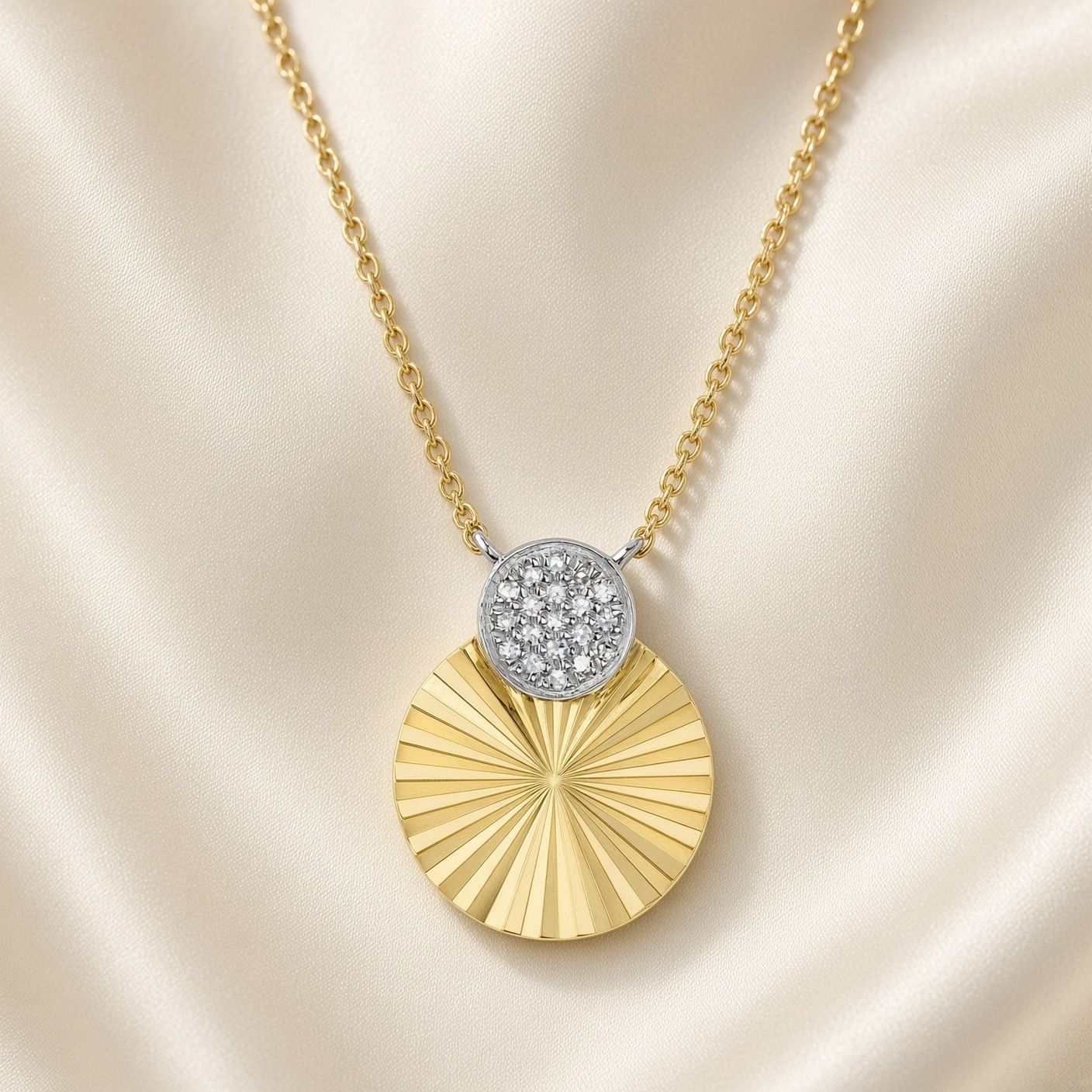 14K Y/G Diamond Fluted Disc Necklace, D: 0.05ct