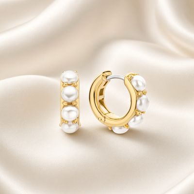7962YP - Yellow Plated Pearl Huggie Earrings