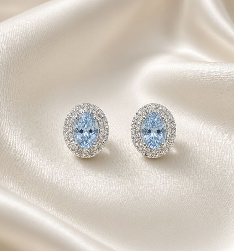 14K W/G Aqua &amp; Diamond Studs, AQ: 1.38ct, D: 0.32ct
