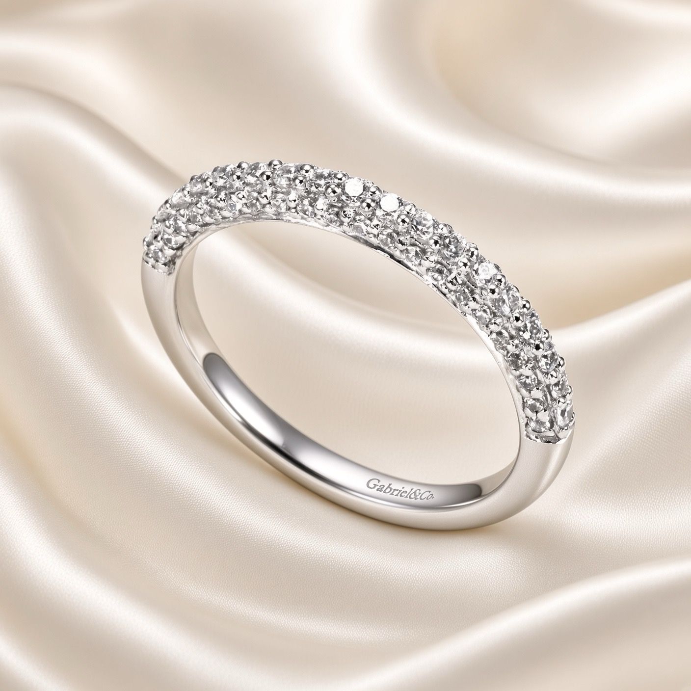 14K W/G Pave Diamond Wedding Band, D: 0.37ct