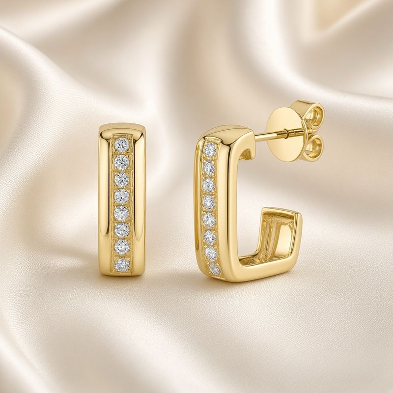 14K Y/G Rectangle Diamond Earrings, D: 0.24ct