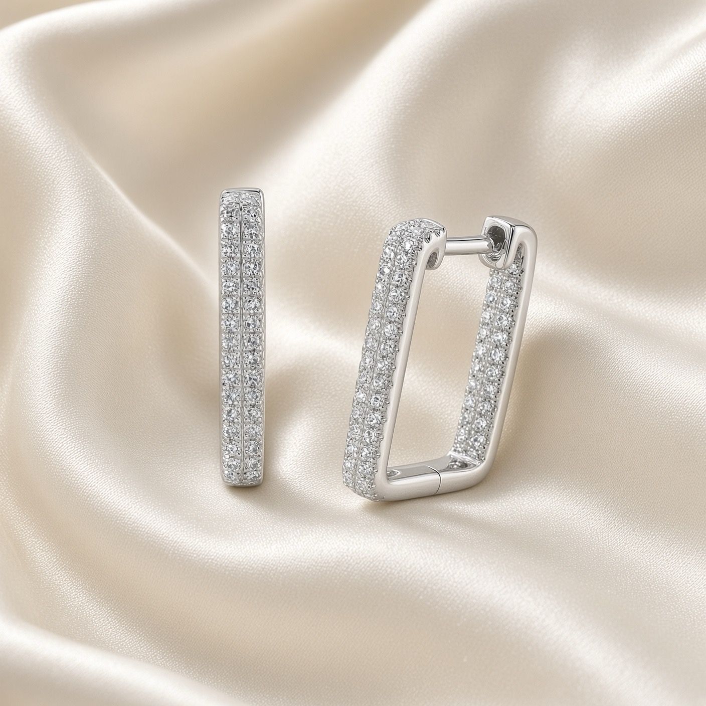 14K W/G Square Pave In &amp; Out Diam Hoops, D: 0.27ct