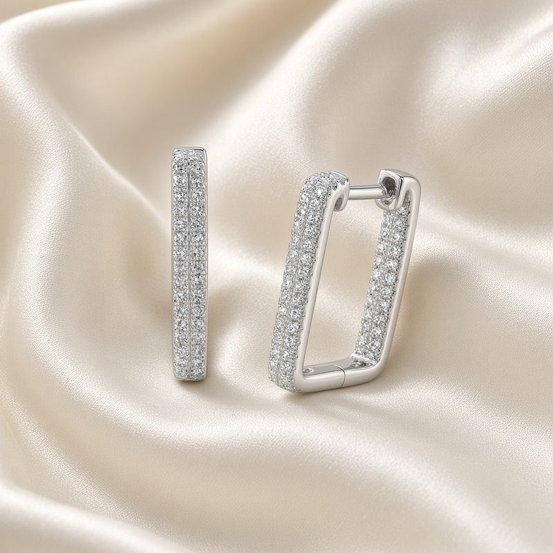 14K W/G Square Pave In &amp; Out Diam Hoops, D: 0.27ct