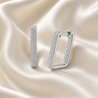 14K W/G Square Pave In &amp; Out Diam Hoops, D: 0.27ct