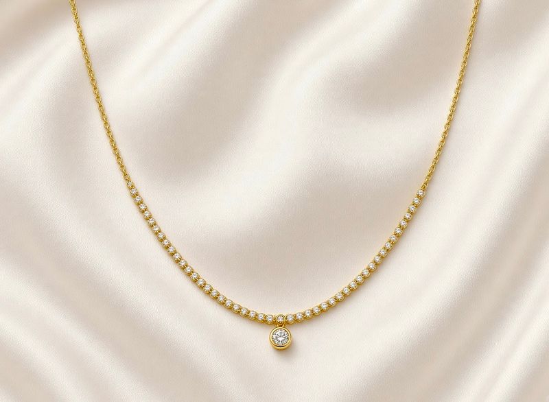 14K Y/G Diamond Bezel Necklace