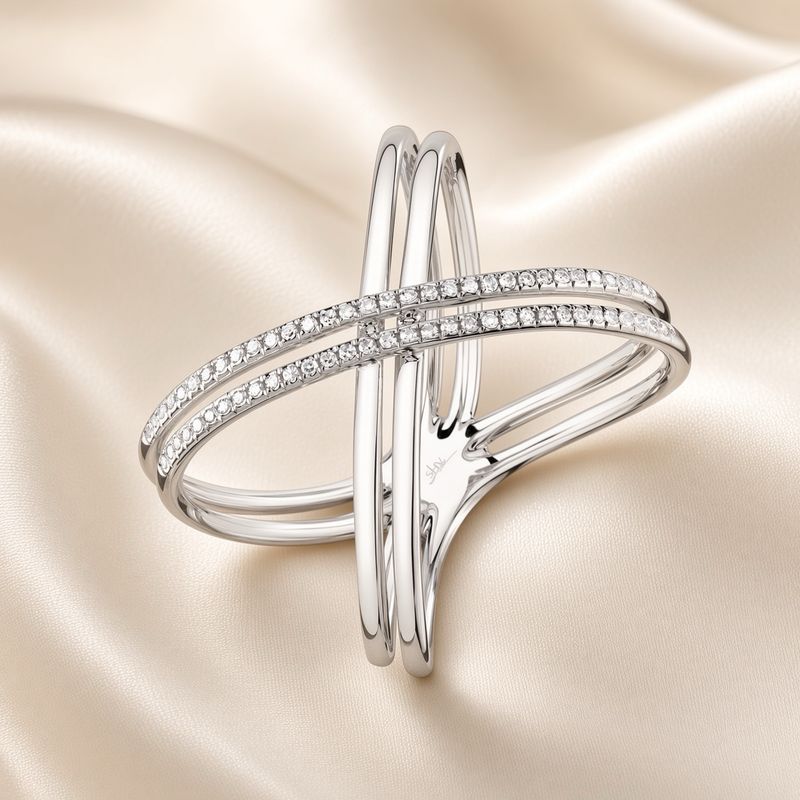 14K W/G Diamond Double X Ring, D: 0.15ct