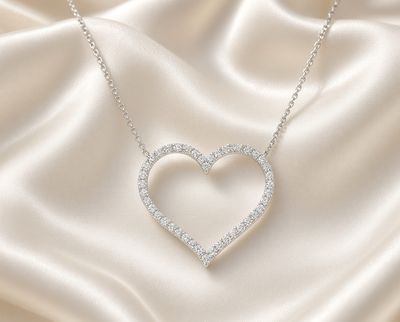 14K W/G Diamond Heart Cutout Necklace, D: 0.75ct