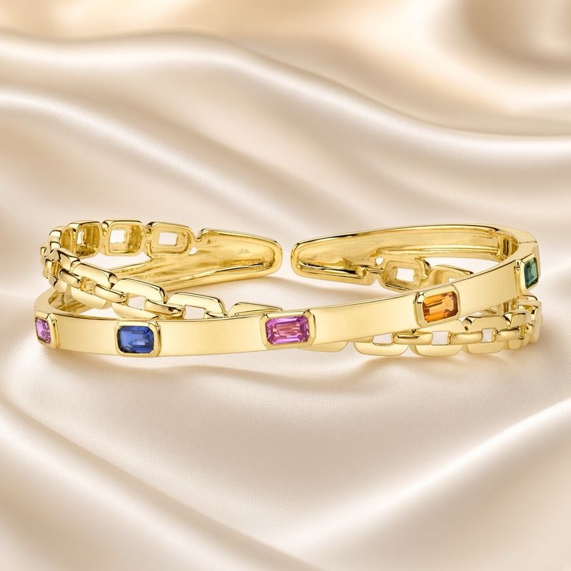 14K Y/G Multi Stone Cuff Bangle