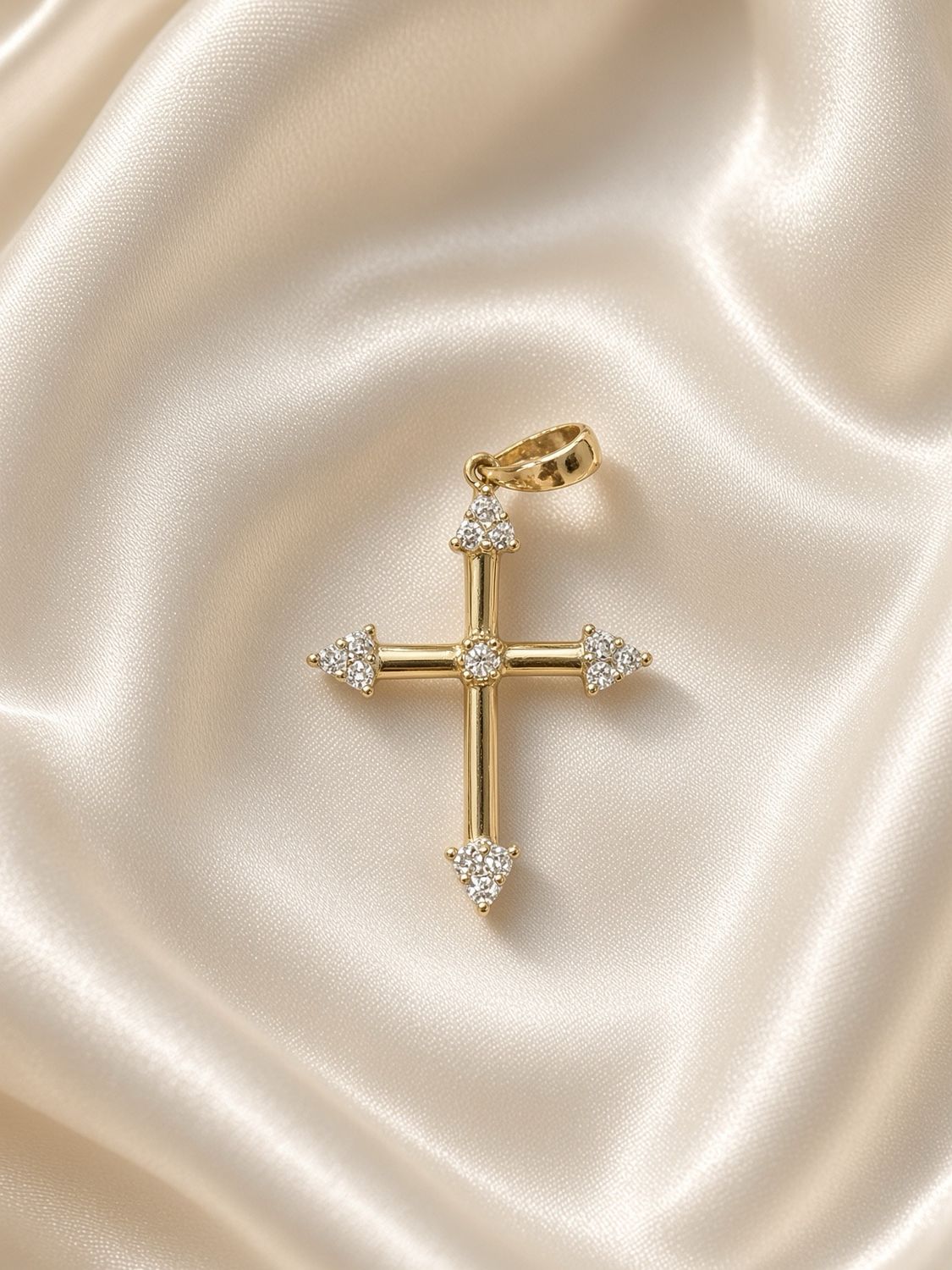Diamond Bud Cross Pendant